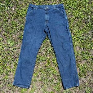 Wrangler Five Star Premium Carpenter Jeans Dark Wash Denim Workwear 38 x 34